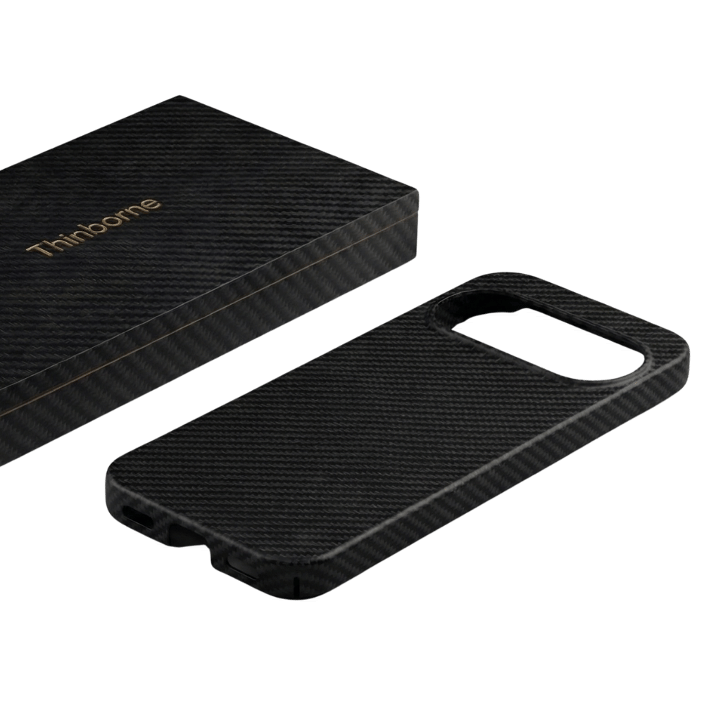 Black pixel 111 pro xl phone case with 'Thinborne' branding on a clear background