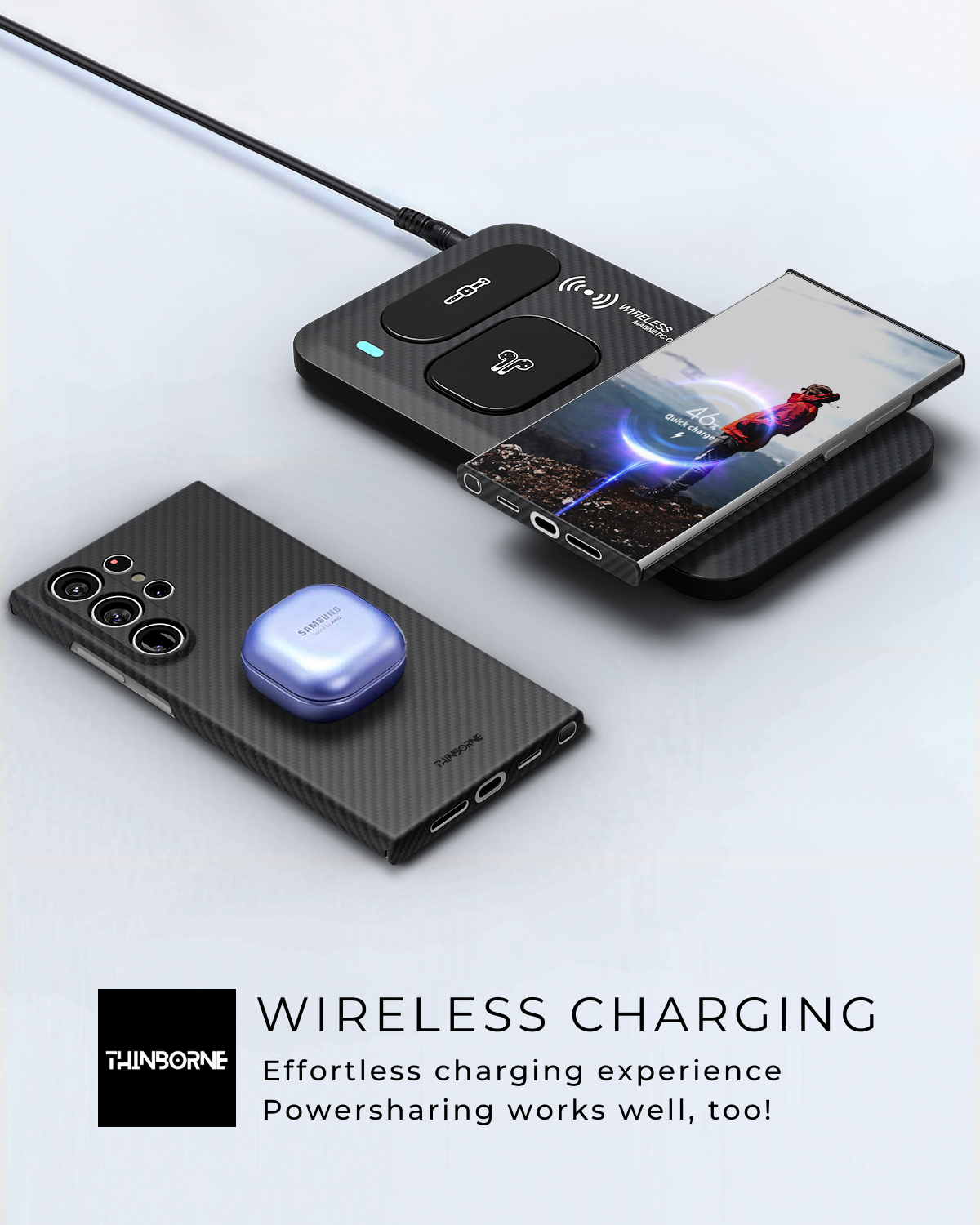 SHOWING THE GALAXY 24 ULTRA case IS COMPATIBLE WITH WIRELESS CHARGING AND POWERSHARING