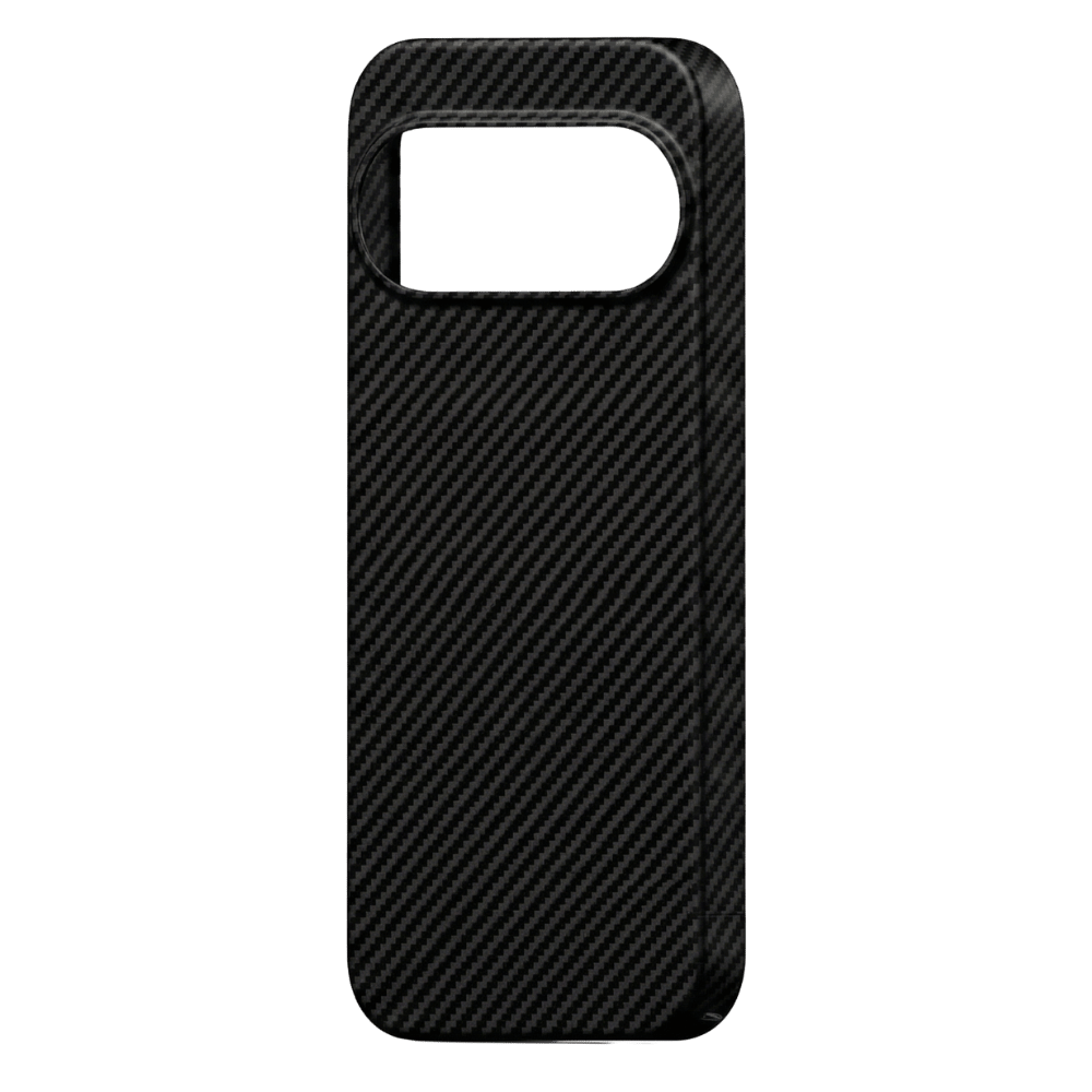 Black carbon fiber pixel 11 pro xl phone case on a transparent background