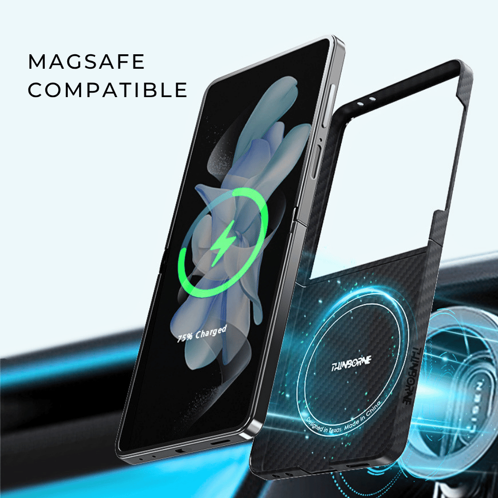 galaxy z flip 8 case highlighting MagSafe compatibility and built-in magnetic ring for wireless charging.