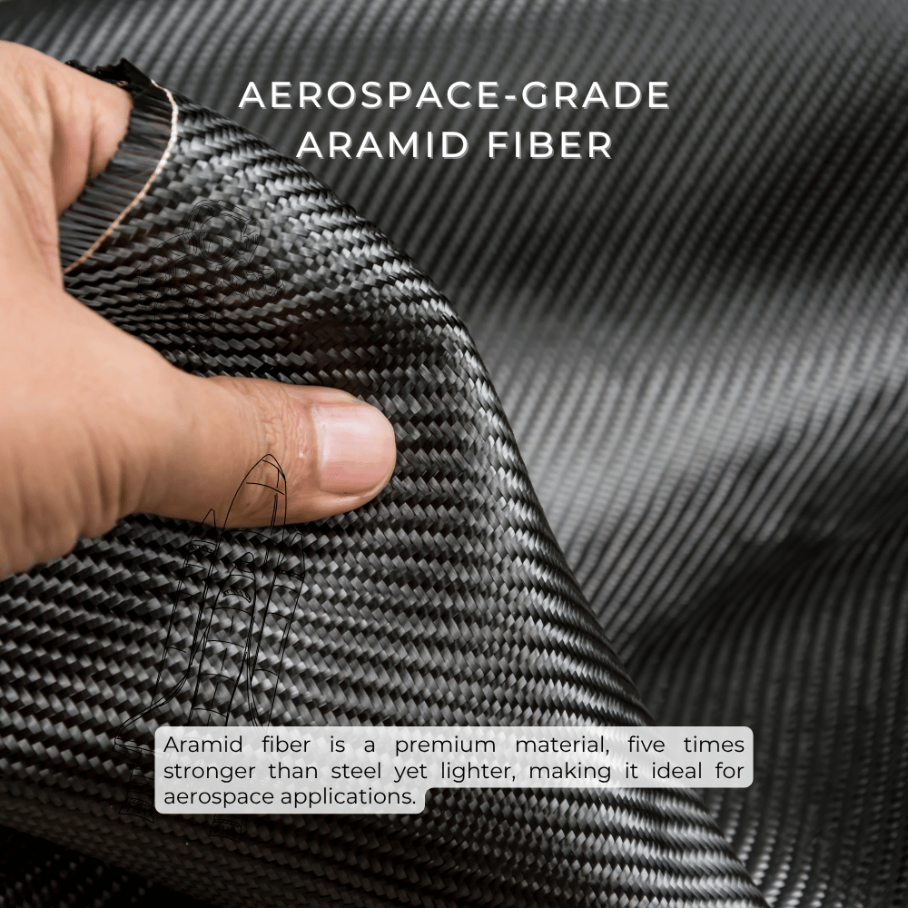 galaxy z flip 8 case material closeup, featuring premium, flexible aerospace-grade aramid fiber sheet in a tight black and gray weave pattern.