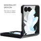 galaxy z flip 8 case featuring a minimalist navy weave pattern, fitted snugly on a partially folded phone to show off its naked-feel design.