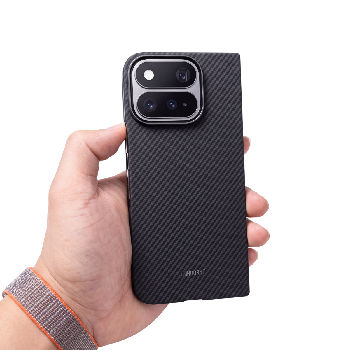 pixel 11 pro fold with aramid fiber case held by hand