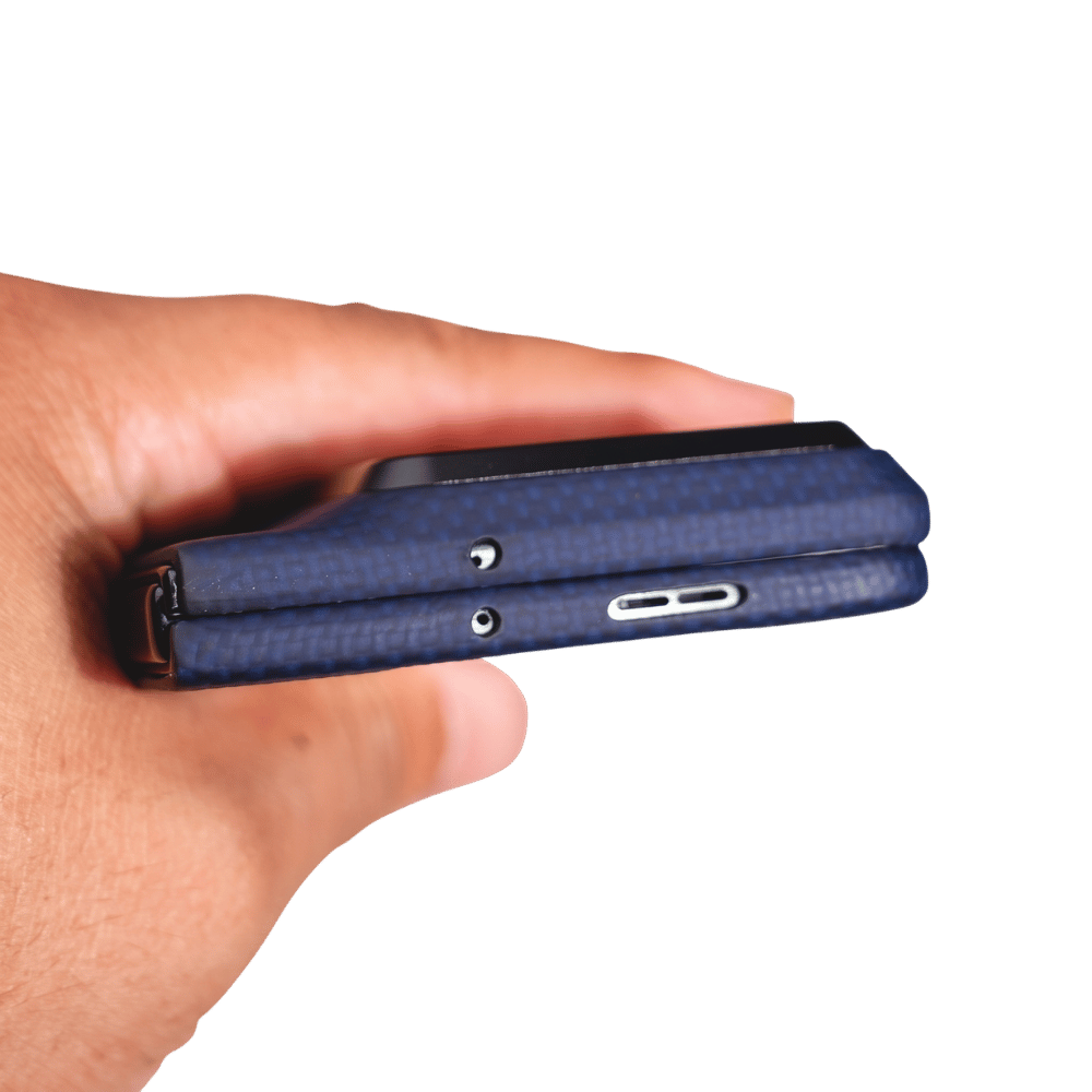 close shot of top of motorola razr fold case