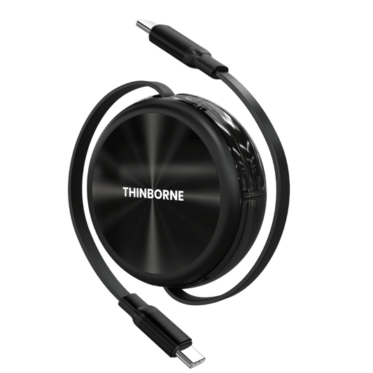 Retractable USB-C to USB-C cable with 240W fast charging and 480 Mbps USB 2.0 data transfer. 