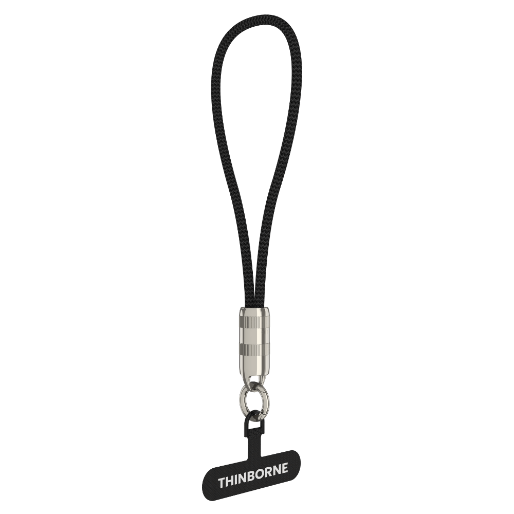     USB-C to USB-C phone lanyard charging cable in black braided nylon