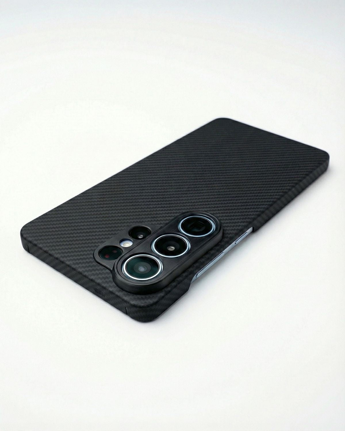 Black galaxy s26 ultra thin case with a textured pattern on a white background