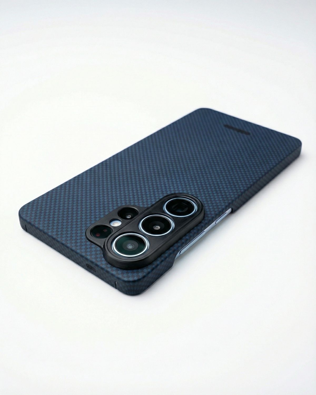 Blue galaxy s26 utlra case with a textured pattern on a white background