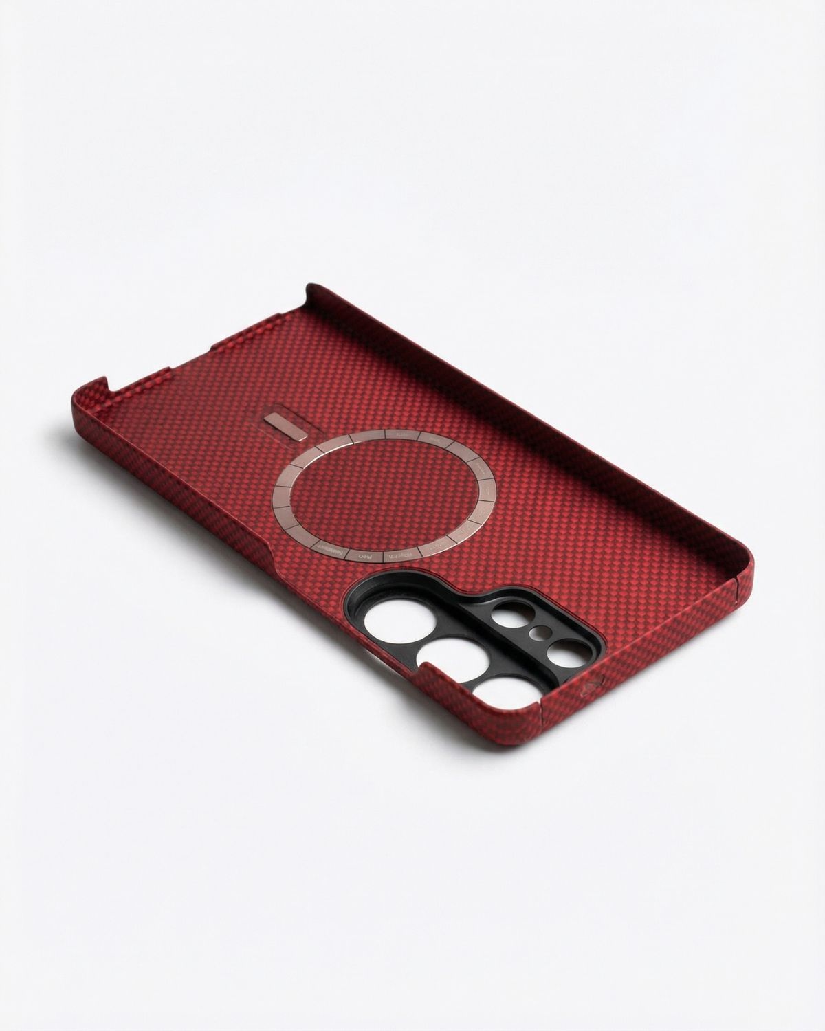 Red galaxy s26 ultra phone case with a circular magsafe design on a white background