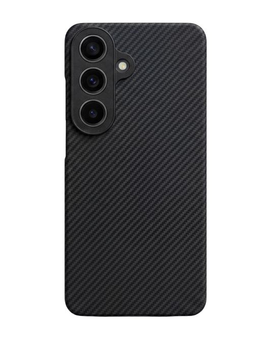 Black carbon fiber pattern samsung galaxy s26
 phone case on a white background