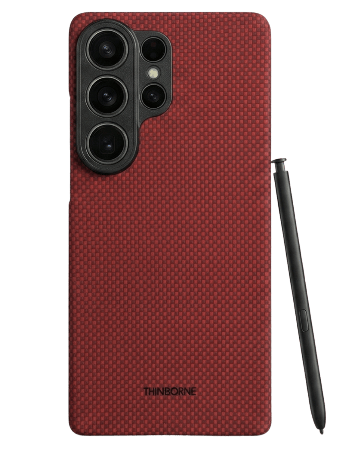 Red textured samsung galaxy s26 ultra case with a pen on a transparent background