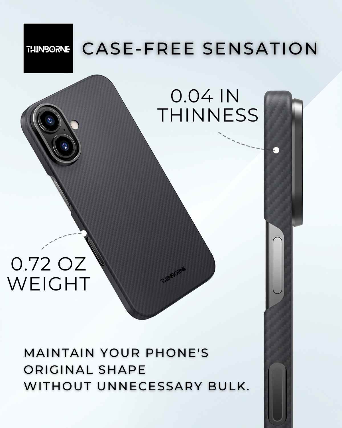 back and side view of super thin iPhone 16 plus case 
