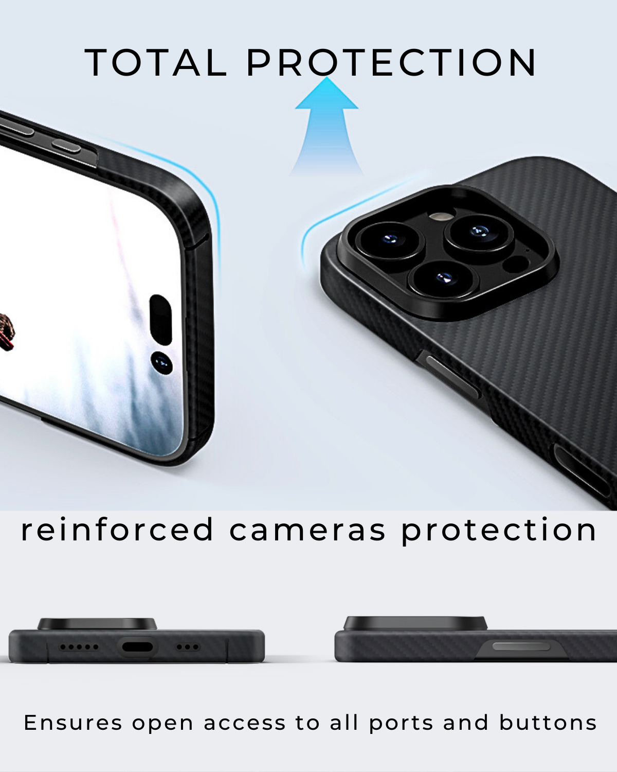 showing the reinforced corners and cameras bump of the Thinborne iPhone 16 pro max case