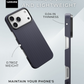 back and side views of iphone 17 pro max case in navy to show how thin and lightweight it is