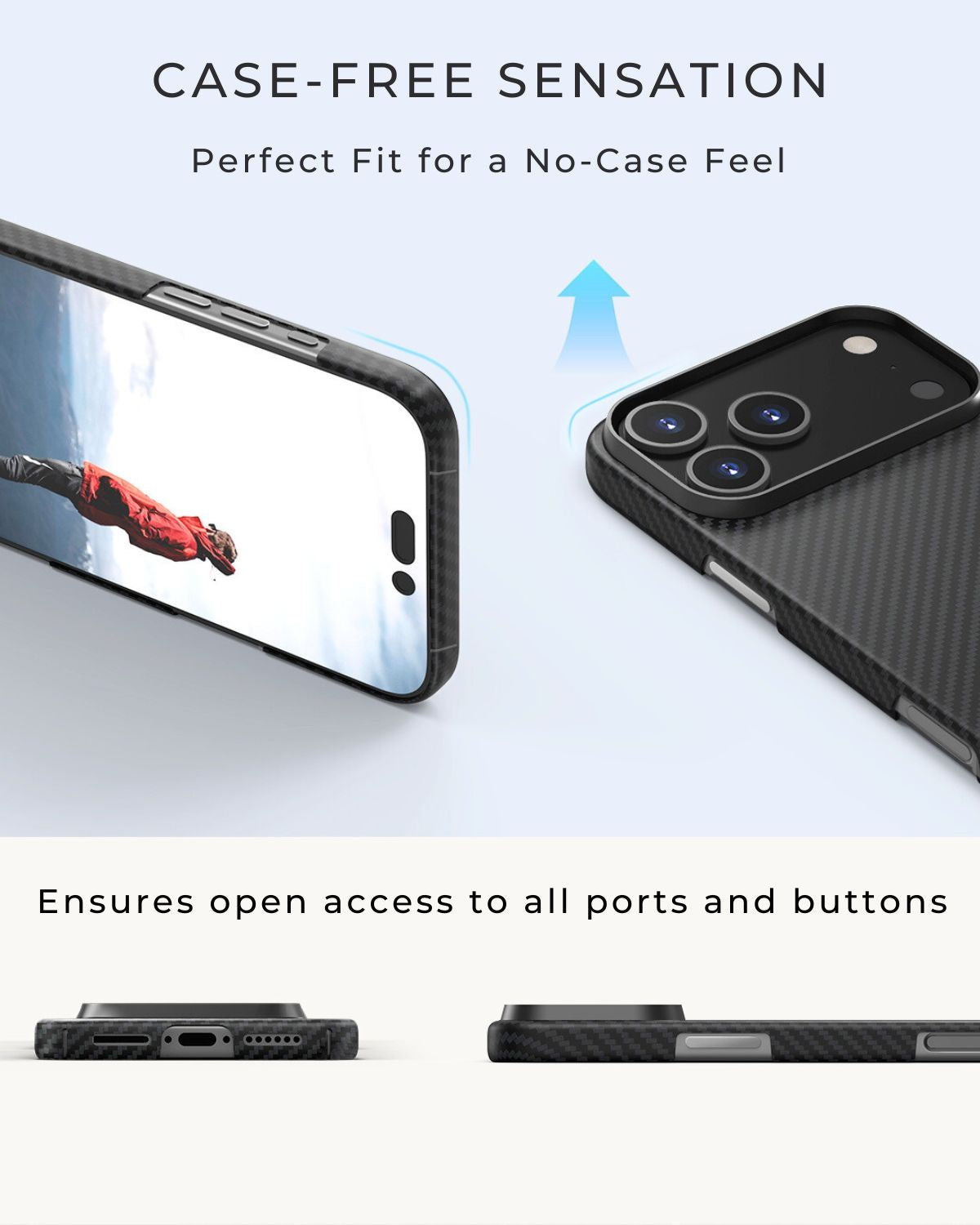 Slim iPhone 17 Pro case designed for a case-free sensation, perfect fit with precise cutouts for all ports and buttons.