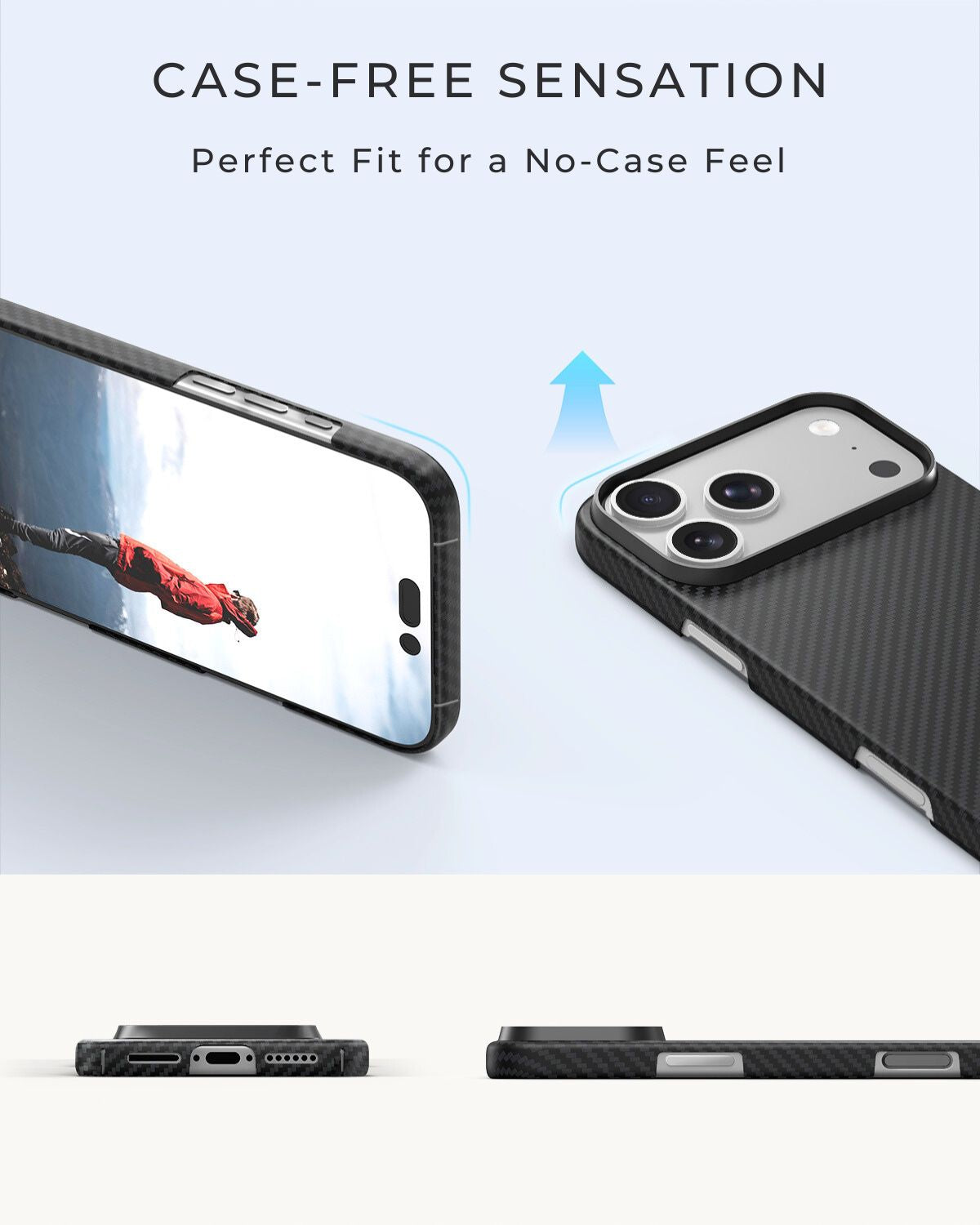 Slim iPhone 17 Pro case designed for a case-free sensation, perfect fit with precise cutouts for all ports and buttons.