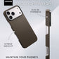 Thin iphone 17 pro max phone case with text highlighting its thinness, weight, and design features on a light gray background.