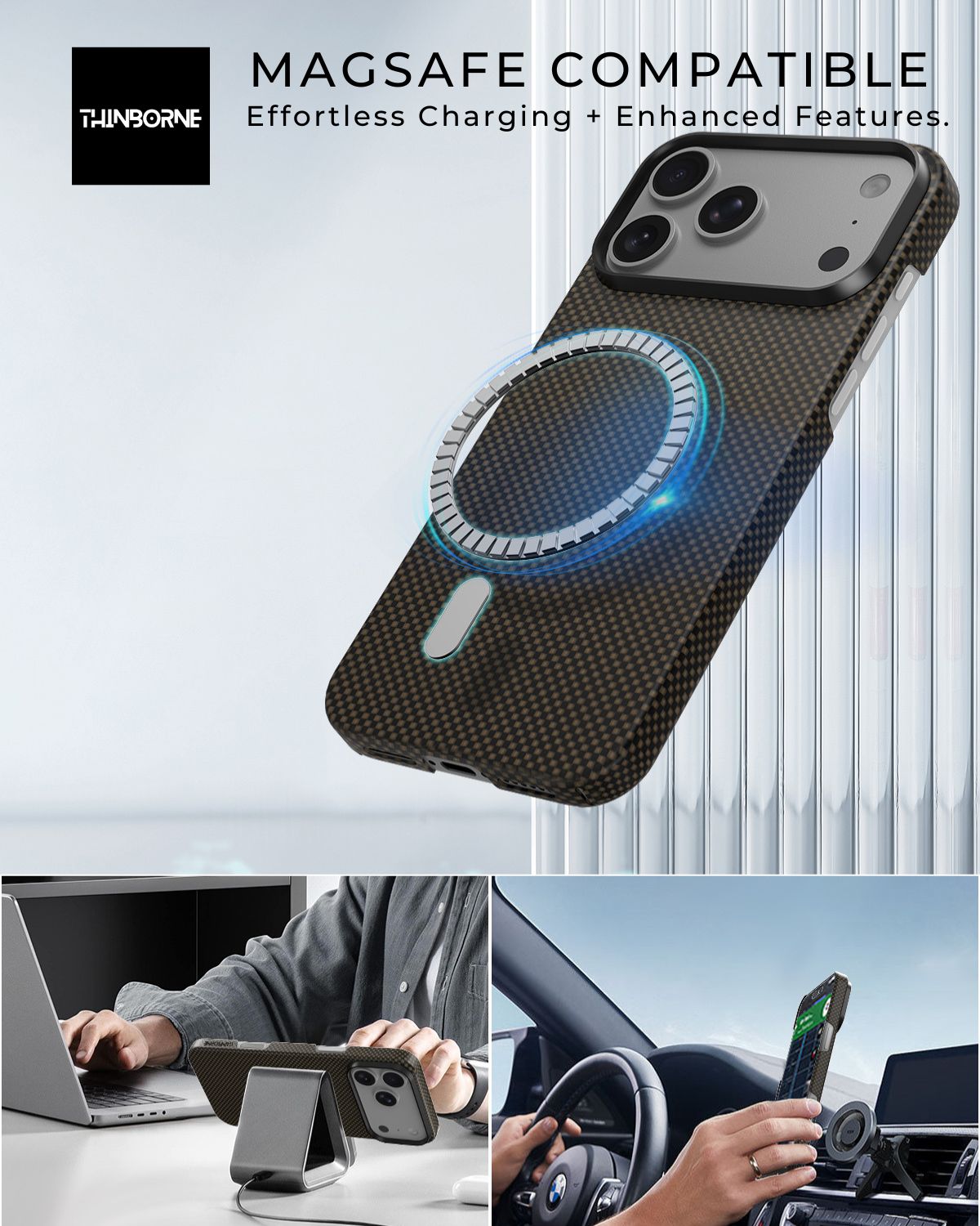 iphone 17 pro max case with MagSafe compatibility feature, featuring Thunbore brand logo.