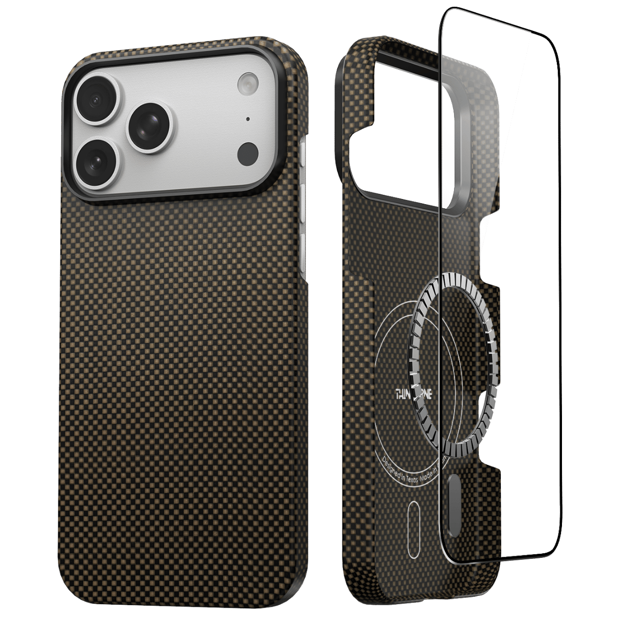 showing the front and back of iphone 18 pro max case with tempered glass screen protector