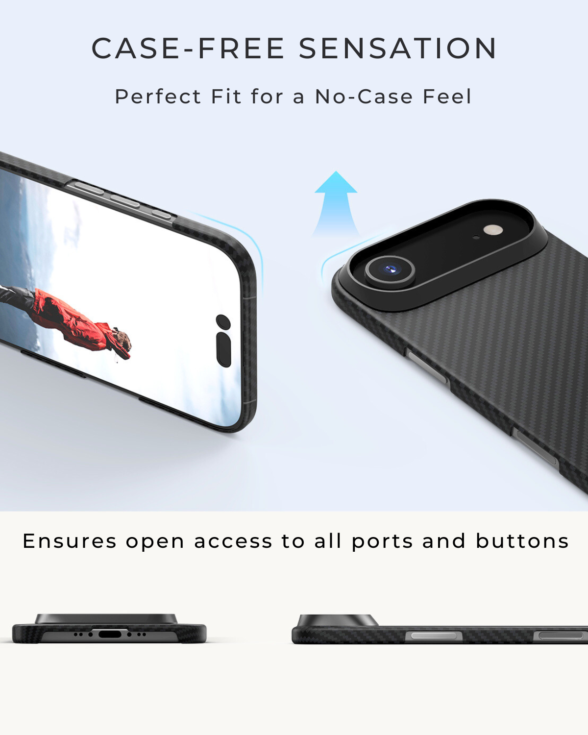 Slim iPhone Air case designed for a case-free sensation, perfect fit with precise cutouts for all ports and buttons.