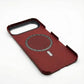 Red iphone case with a circular magsafe design on a white background