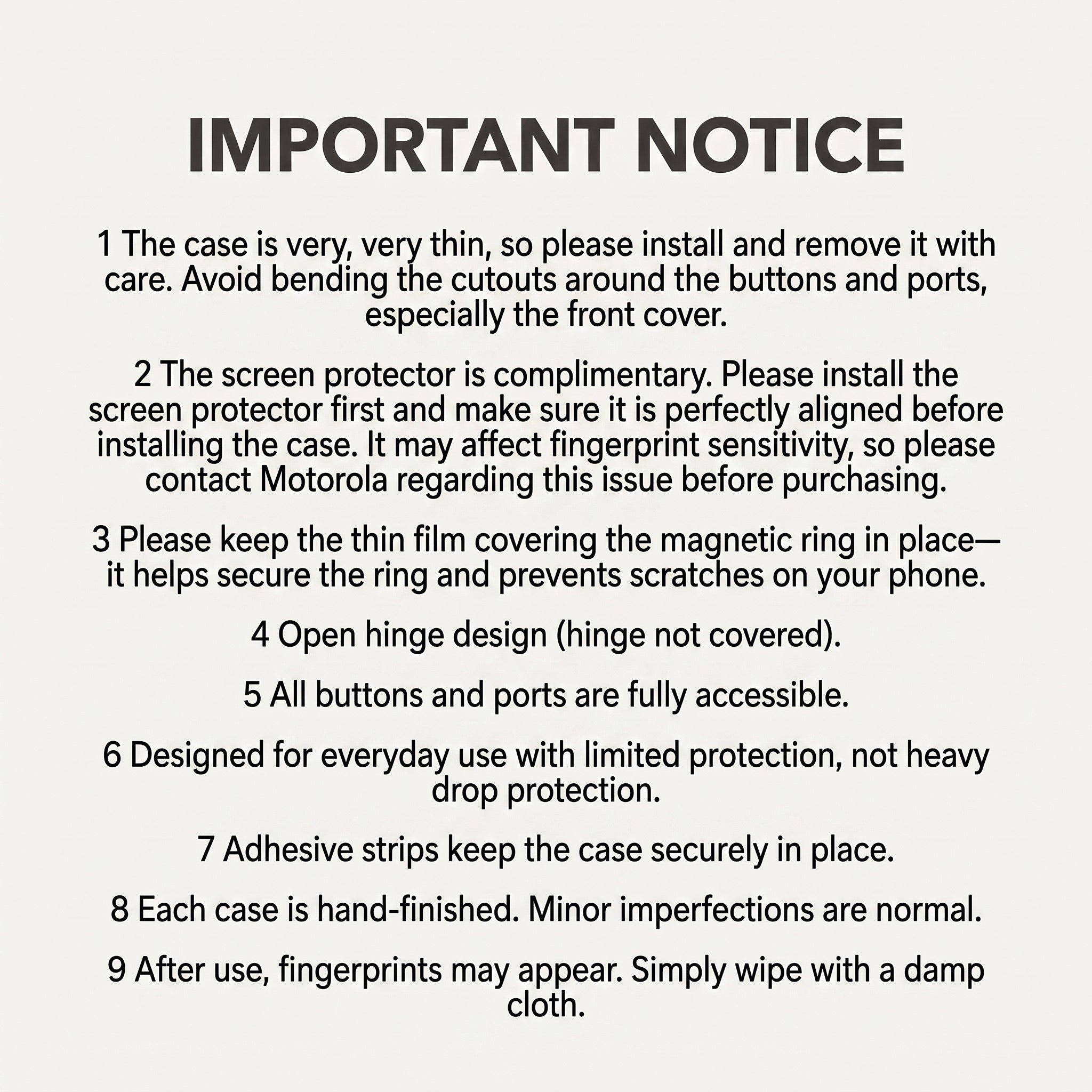 important notice for motorola razr fold case