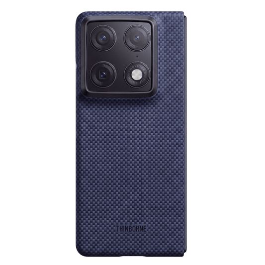 navy textured motorola razr fold case with 'Thinborne' branding on a transparent background