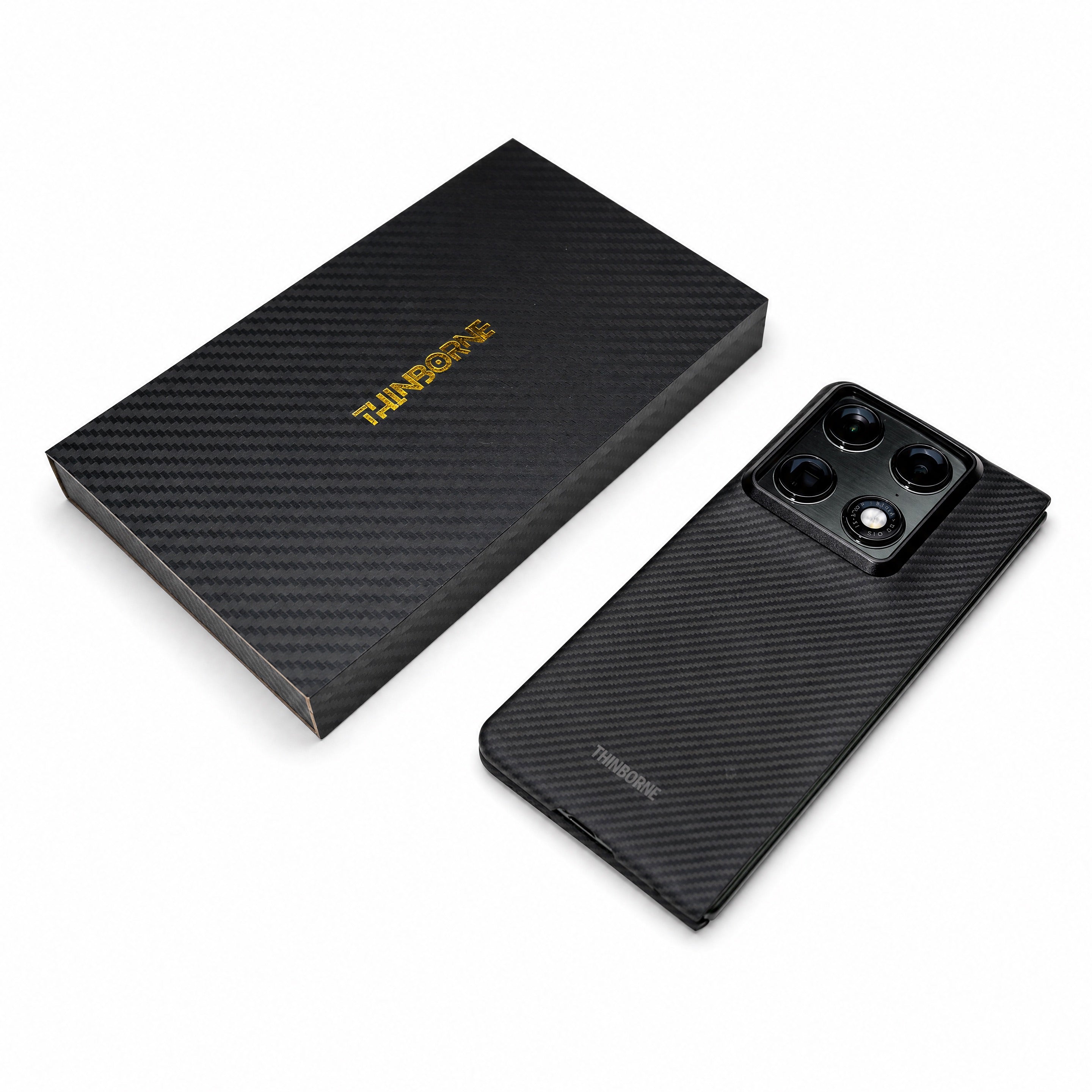 Black motorola razr fold case package laying on a white background