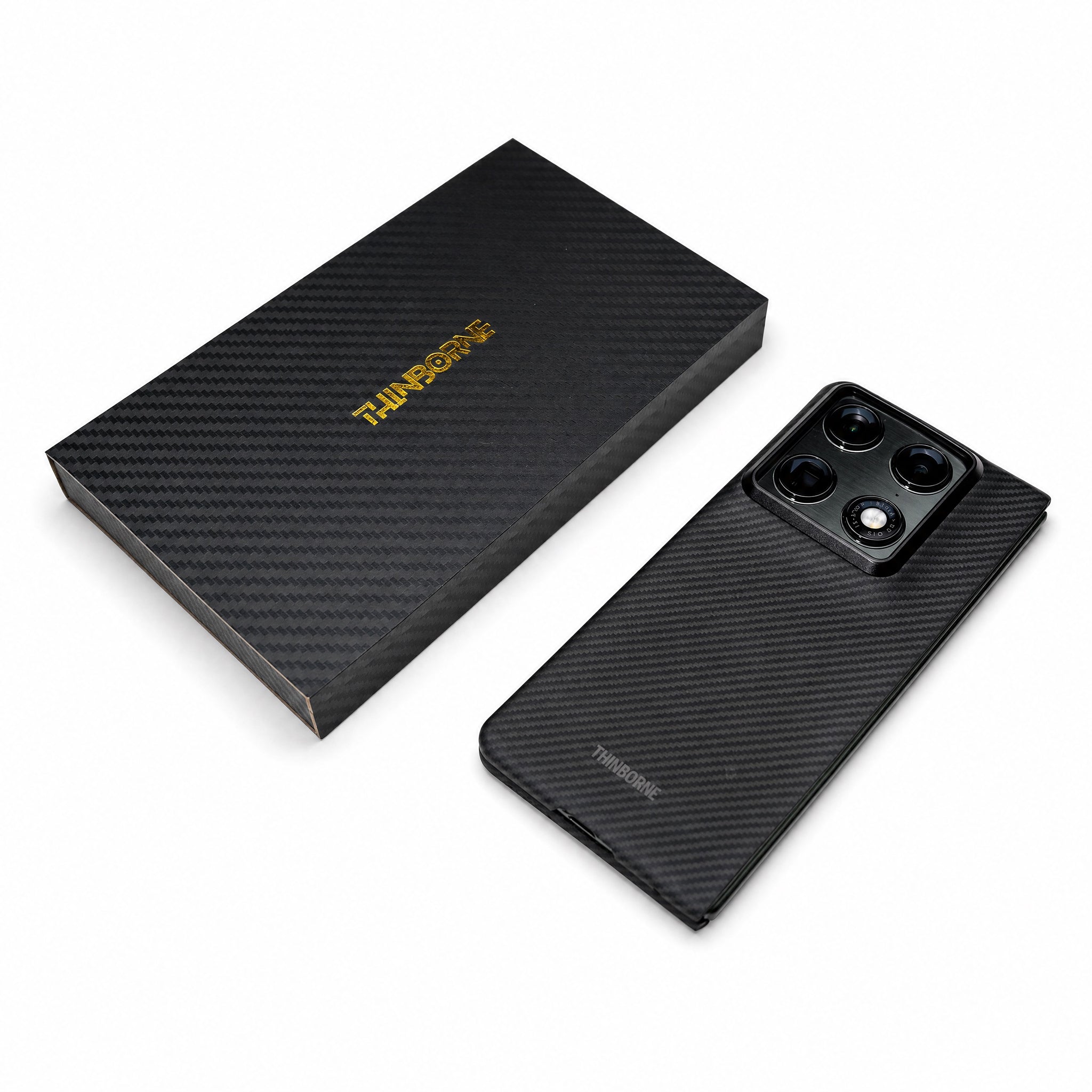 Black motorola razr fold case package laying on a white background