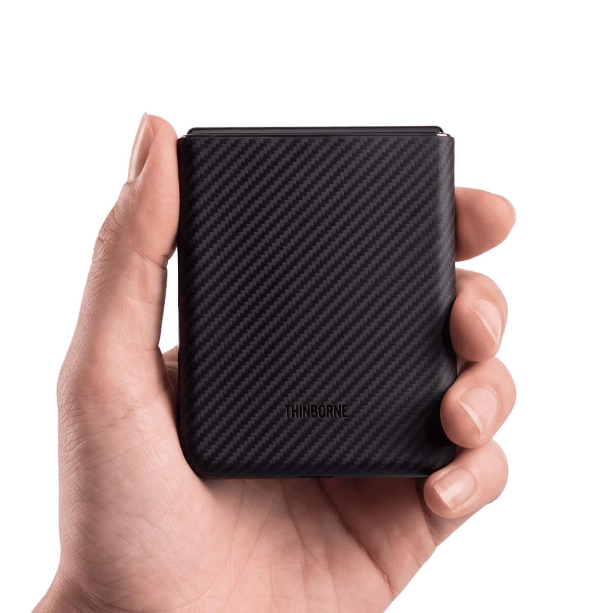 folded motorola razr ultra 2026 with aramid fiber held by a hand