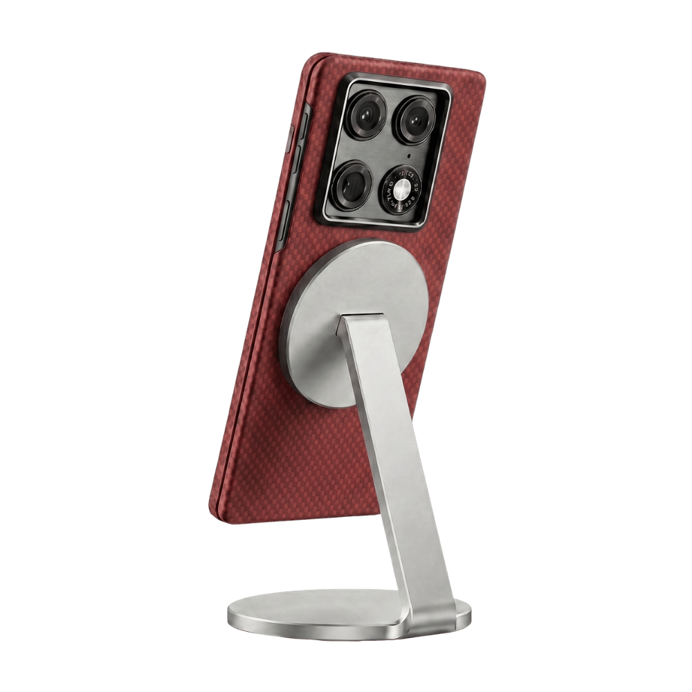 motorola razr fold Phone case attached to a magsafe stand on a transparent background