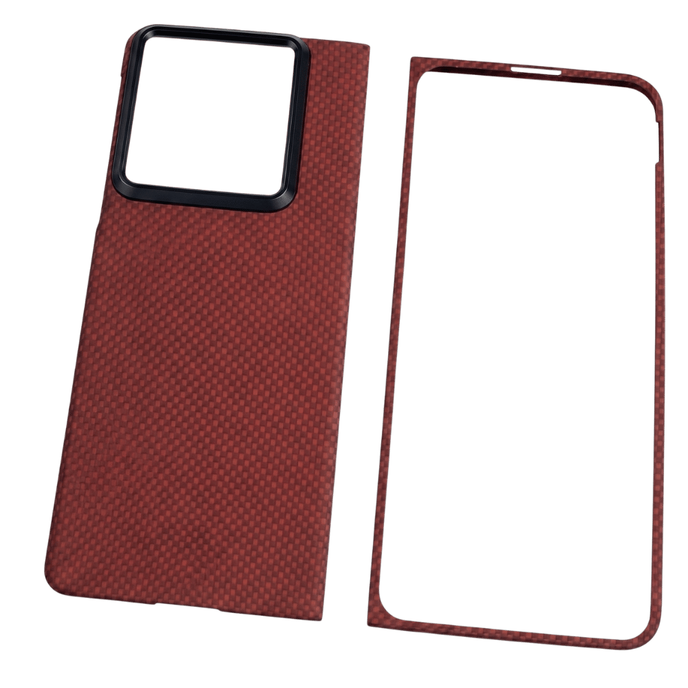 Red textured moto razr fold case with black border on a transparent background