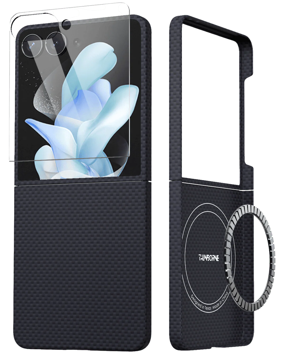 Thinborne Galaxy Z Flip 8 case showing the slim front cover and MagSafe compatible back.