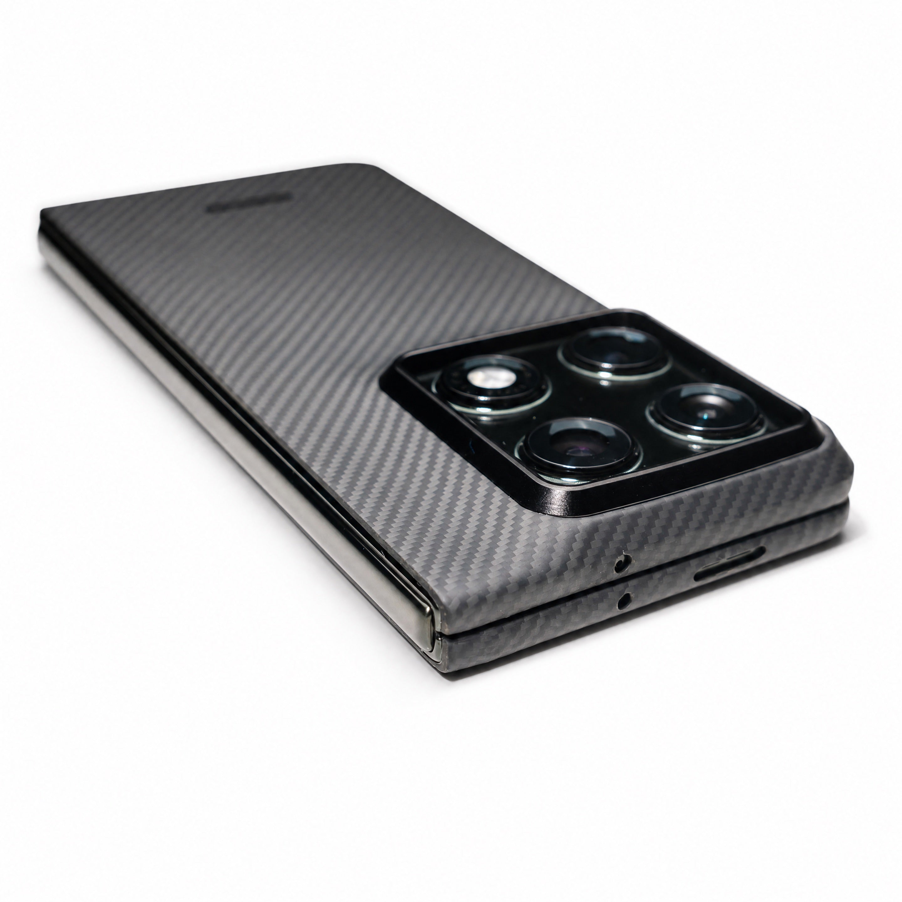 motorola razr fold case with carbon fiber texture on a white background