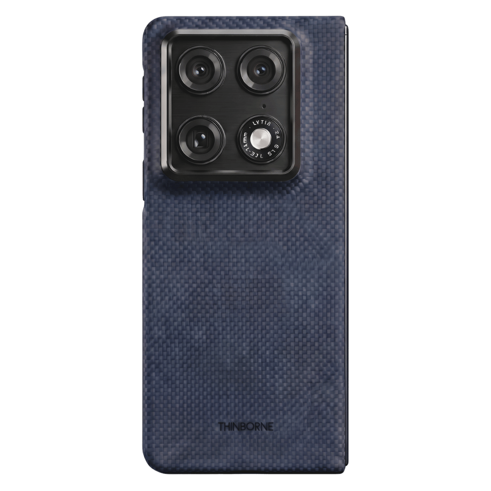 Navy motorola razr fold case with carbon fiber texture on a green background