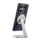 Phone stand with blue motorola razr fold case and silver base on a transparent background
