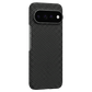 A pixel 11 case with a black carbon fiber weave pattern, shown on a solid background.