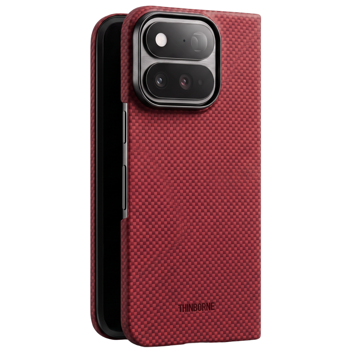 pixel 11 pro fold crimson case with the phone standing on the surface