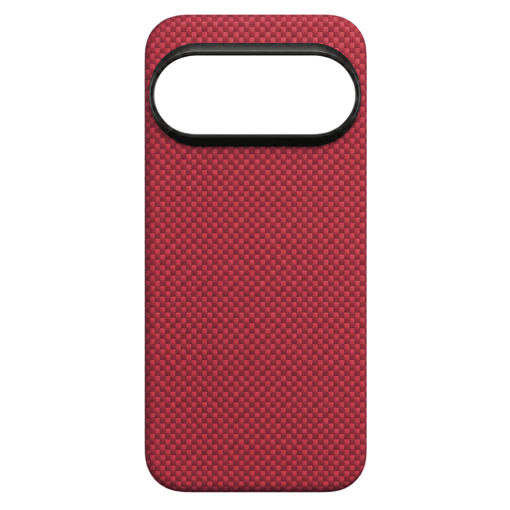 showing the back of red aramid fiber pixel 11 pro xl case