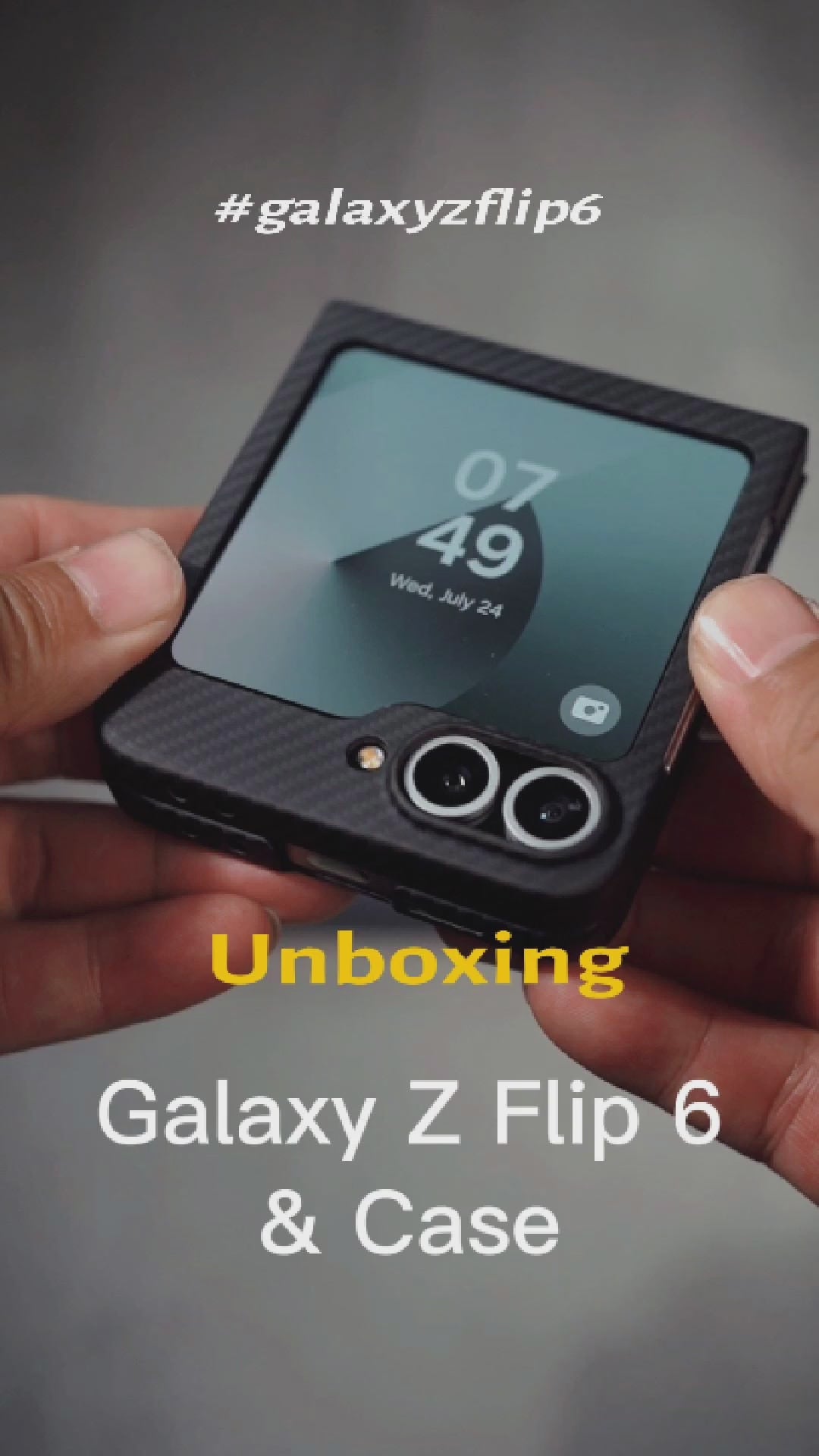 a video about how to install galaxy z flip 6 aramid fiber case 