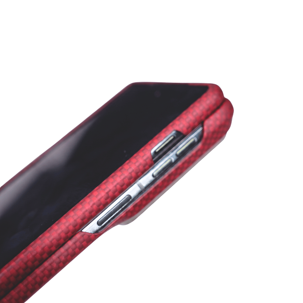 close shot of the side design of red motorola razr fold case
