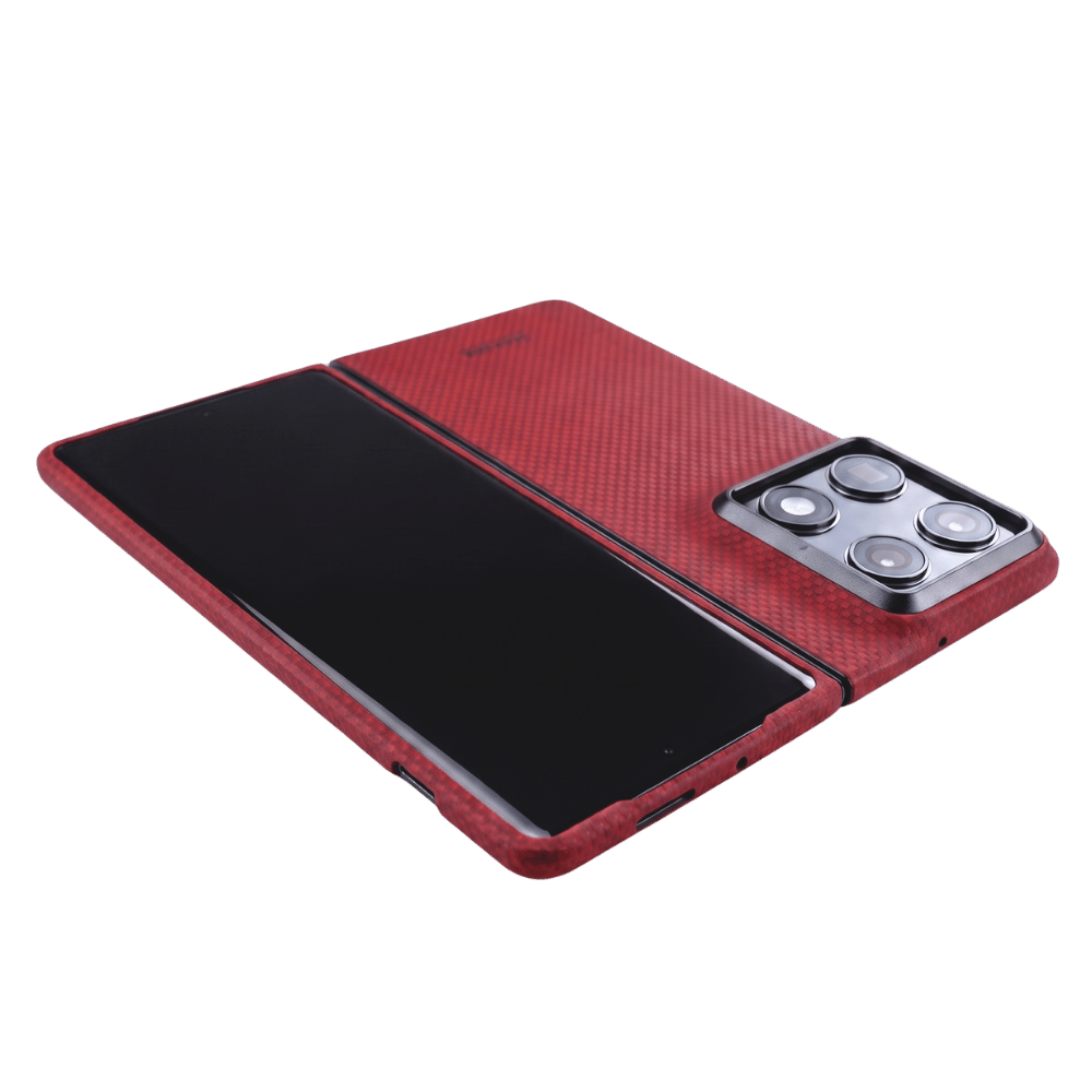 close shot of red aramid fiber on motorola razr fold 