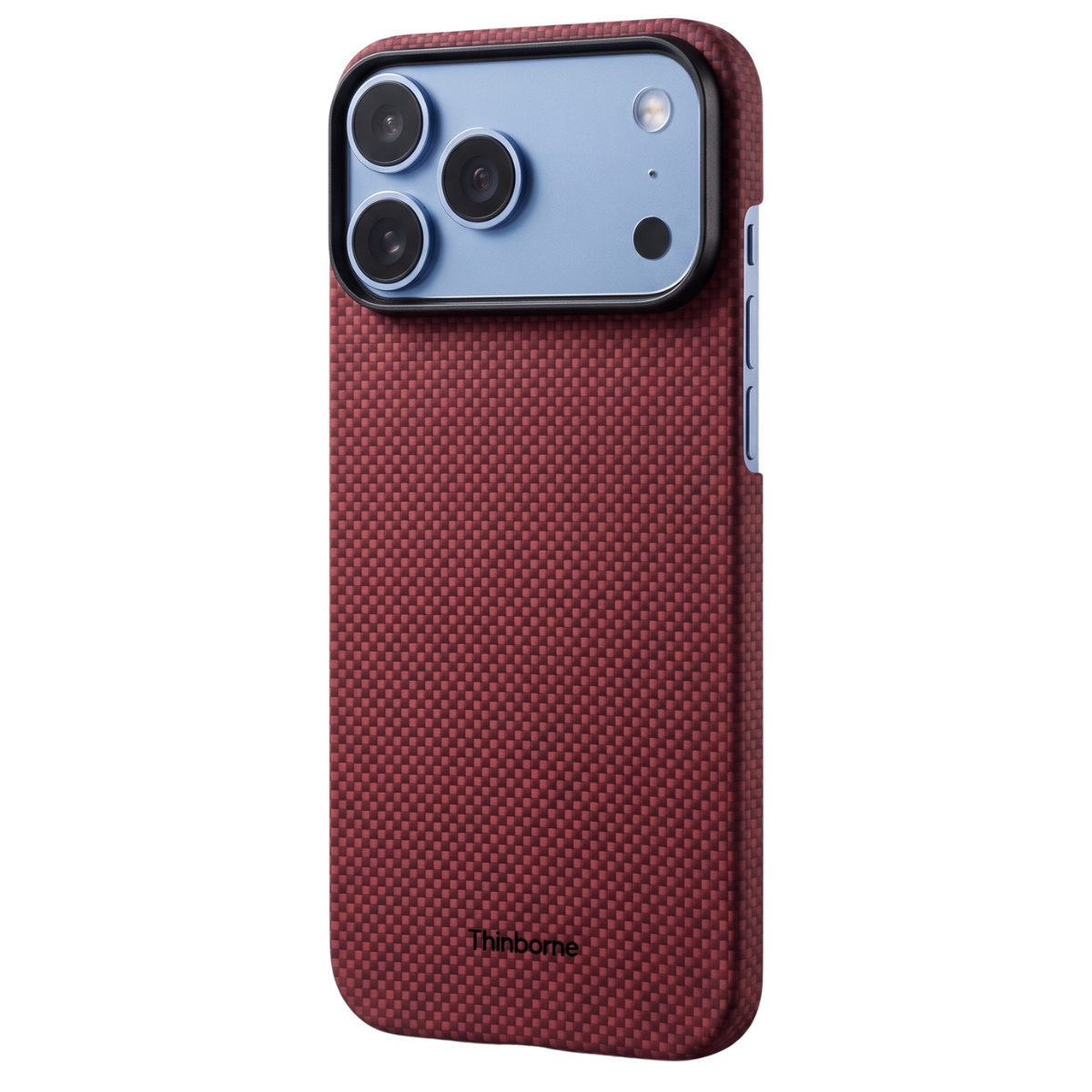 iphone 18 pro max with red aramid fiber case standing on the surface
