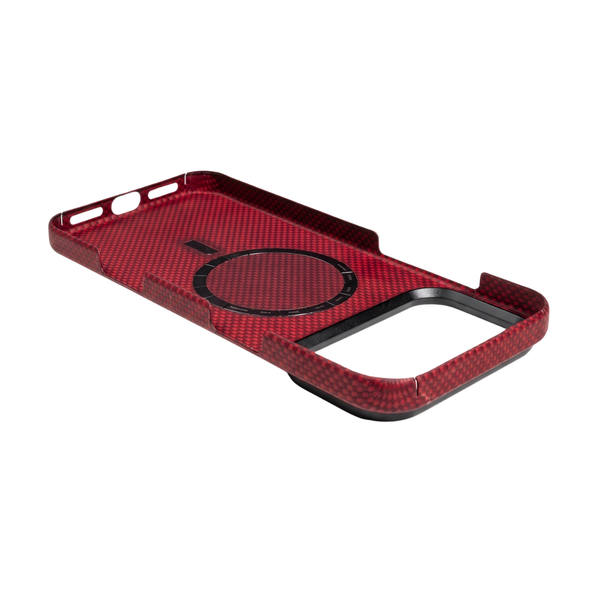 showing inner design of iphone 18 pro max aramid fiber case in red 