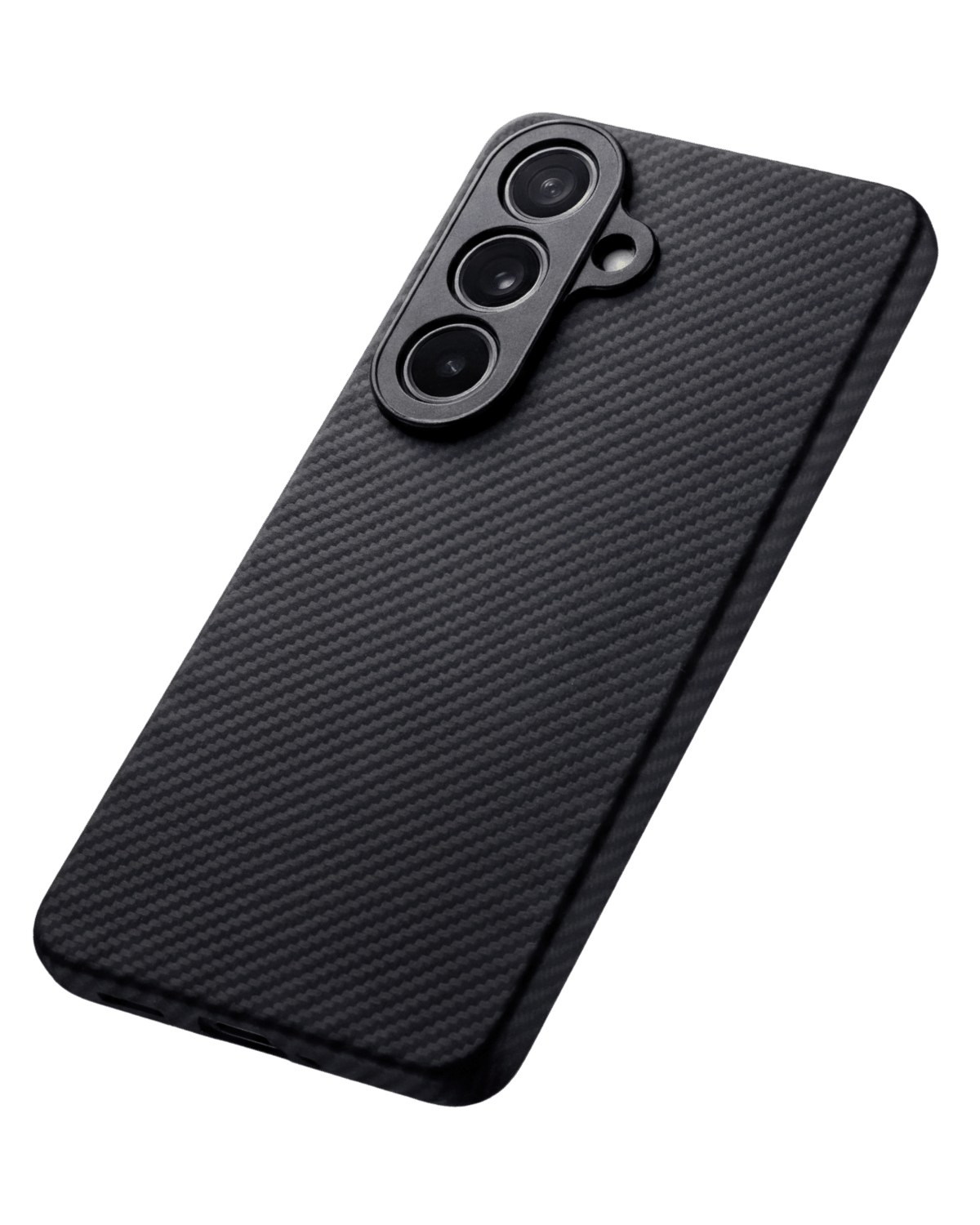 Black textured samsung s26 phone case with camera module on a transparent background