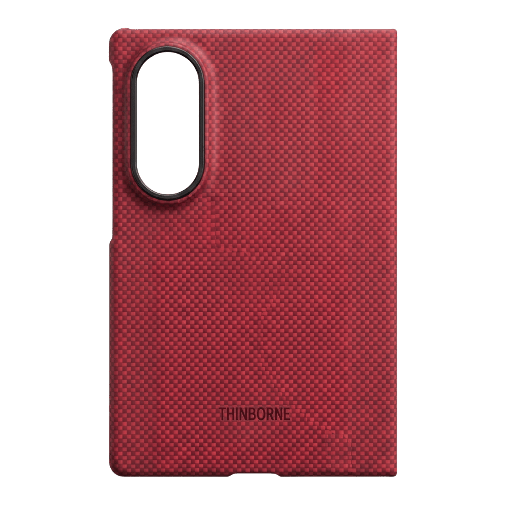 showing the back of galaxy z fold 8 case in red