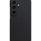 Black carbon fiber samsung galaxy s26 plus phone case on a transparent background