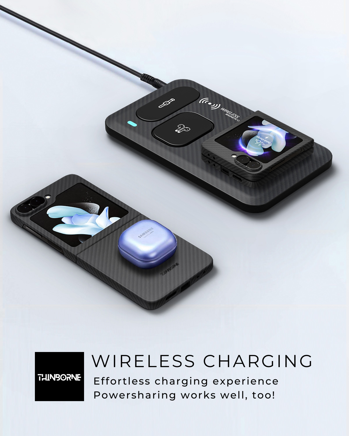 showing the galaxy z flip 6 case is compatible with wireless charging